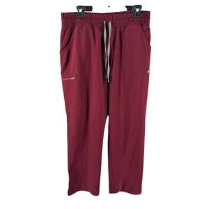 FIGS Women's Burgundy High Waisted Yola Skinny Scrub Pants Size Large Petite